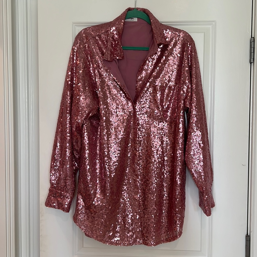 Showpo pink sequin dress shirt
